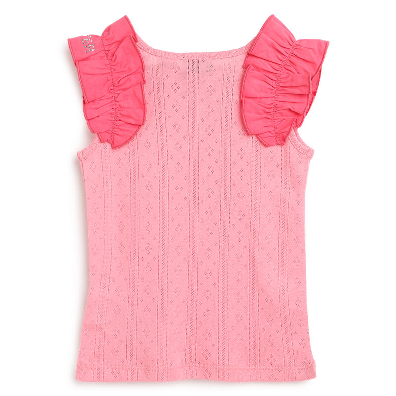 Girls Medium Pink Solid Short Sleeve T-Shirt image number 1